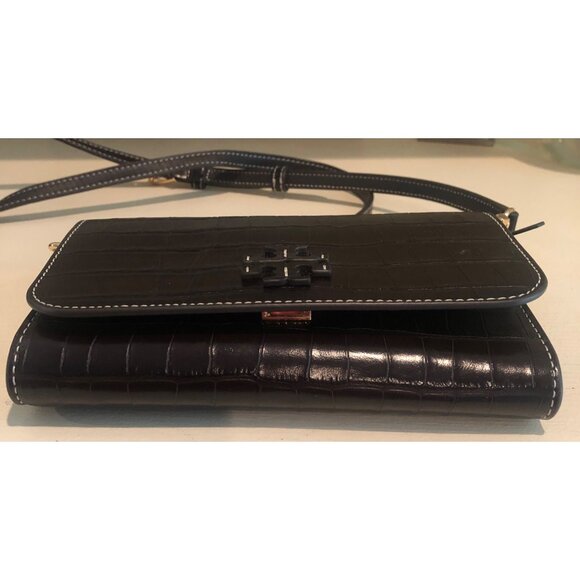 **SOLD**TORY BURCH Thea Embossed Web BROWN / Dark Mahogany Shoulder Crossbody - Picture 6 of 16